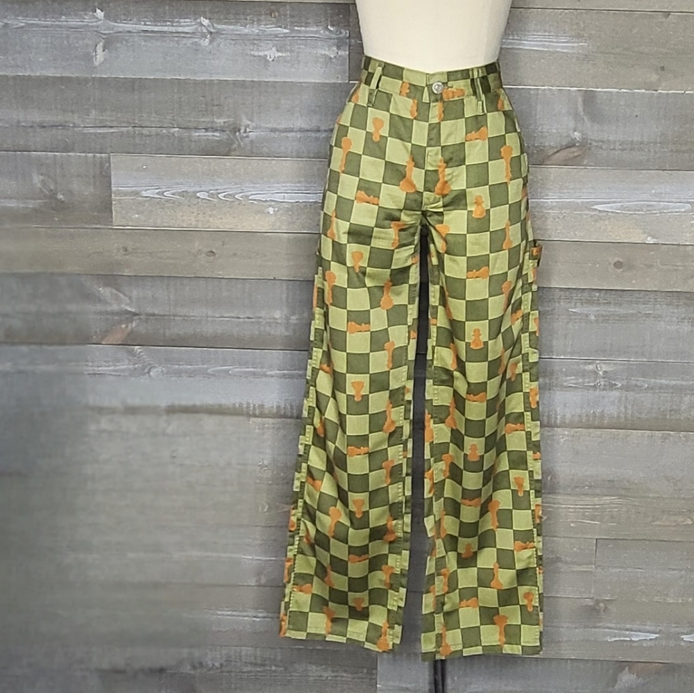 BDG Leila Green Multi Retro Checkered Carpenter High Rise Straight Leg P…